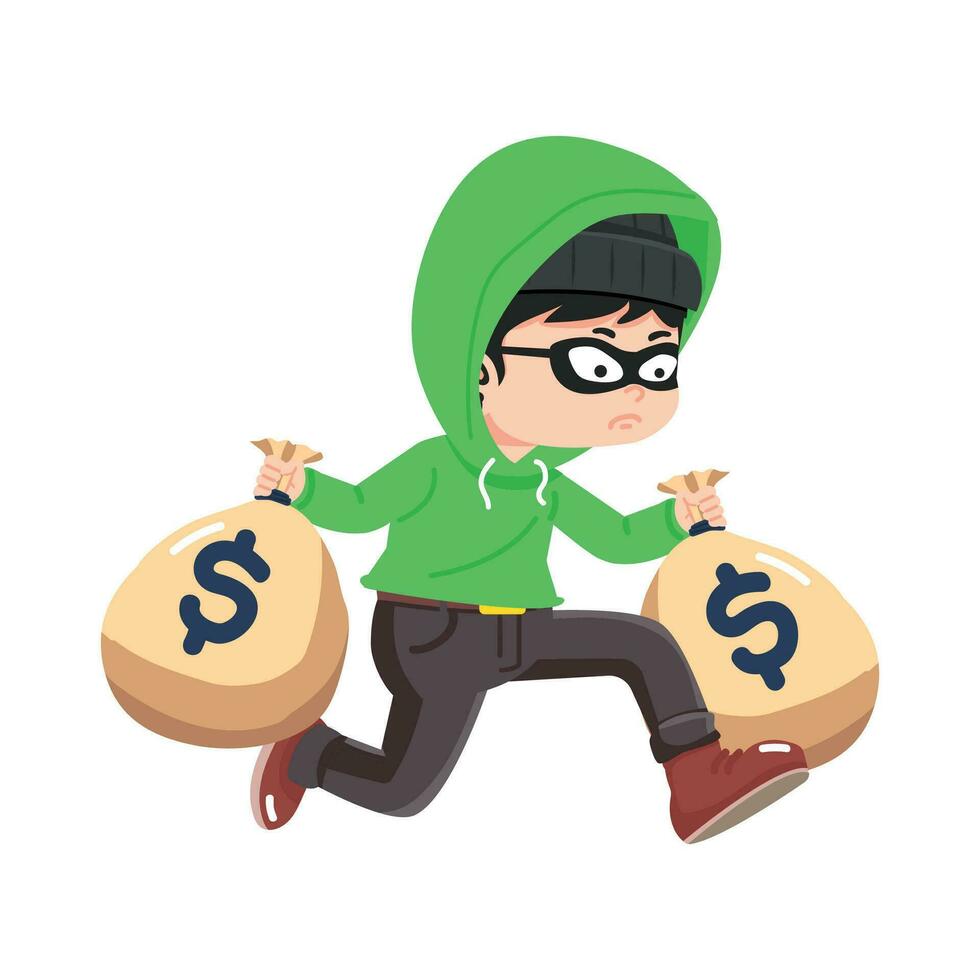 Thief stealing carrying sack cartoon vector
