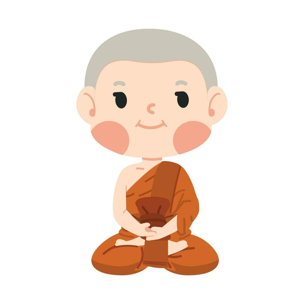 monk with orange robe sitting in the lotus pose vector
