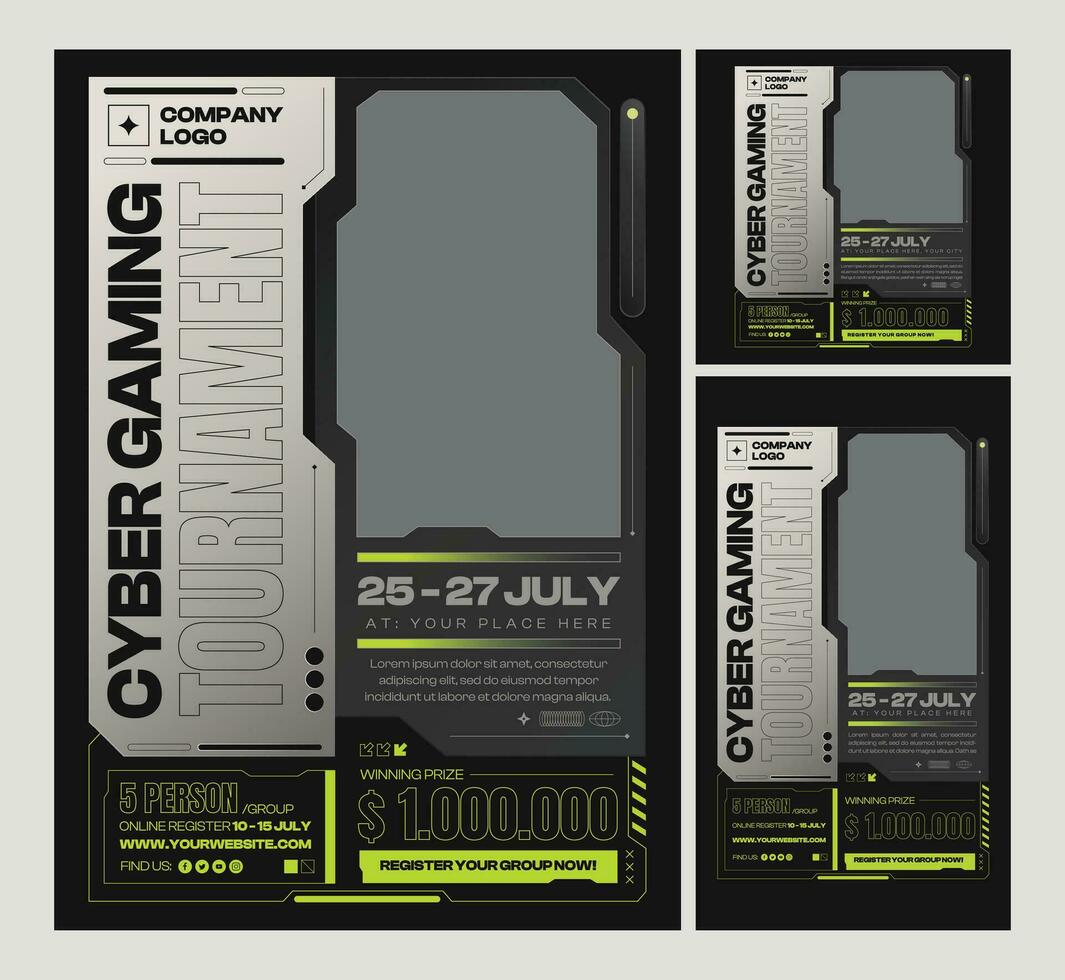 Cyber Esports Game Tournament Flyer Template Set vector