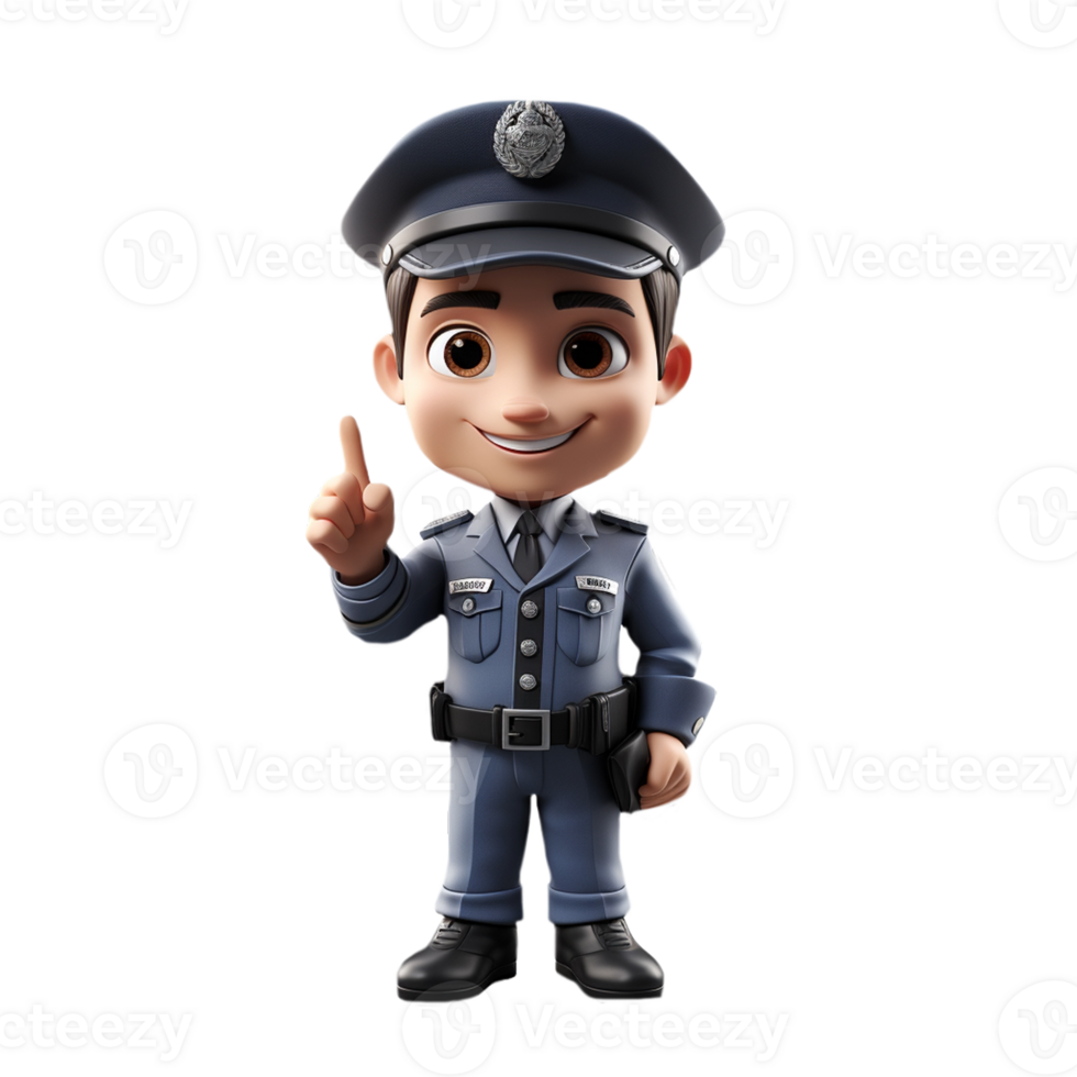 3d young police isolated on isolated transparent background png. Generated with Ai png