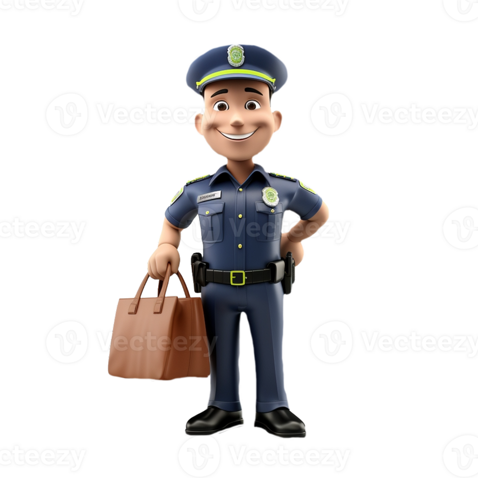 3d young police isolated on isolated transparent background png. Generated with Ai png