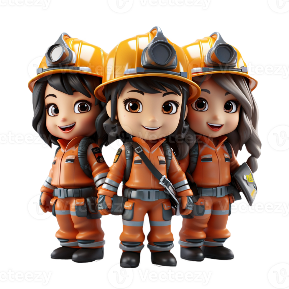 AI generated 3d firefighter isolated on isolated transparent background png. Generated with Ai png