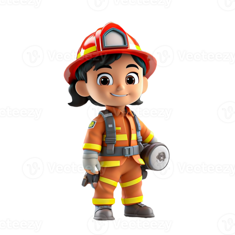 AI generated 3d firefighter isolated on isolated transparent background png. Generated with Ai png