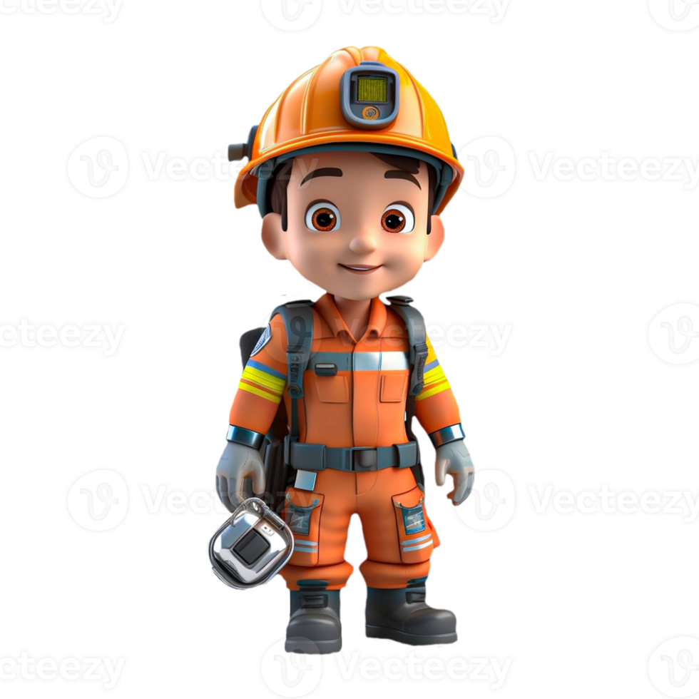 AI generated 3d firefighter isolated on isolated transparent background png. Generated with Ai png