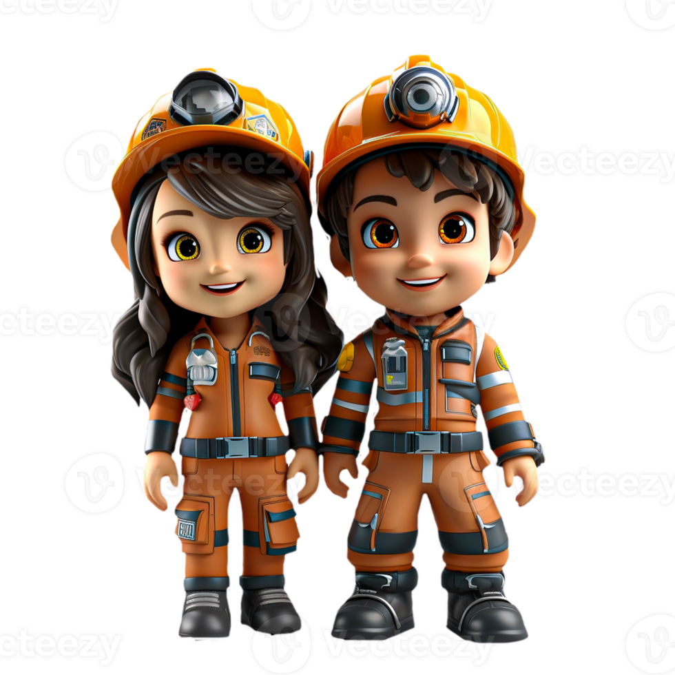 AI generated 3d firefighter isolated on isolated transparent background png. Generated with Ai png