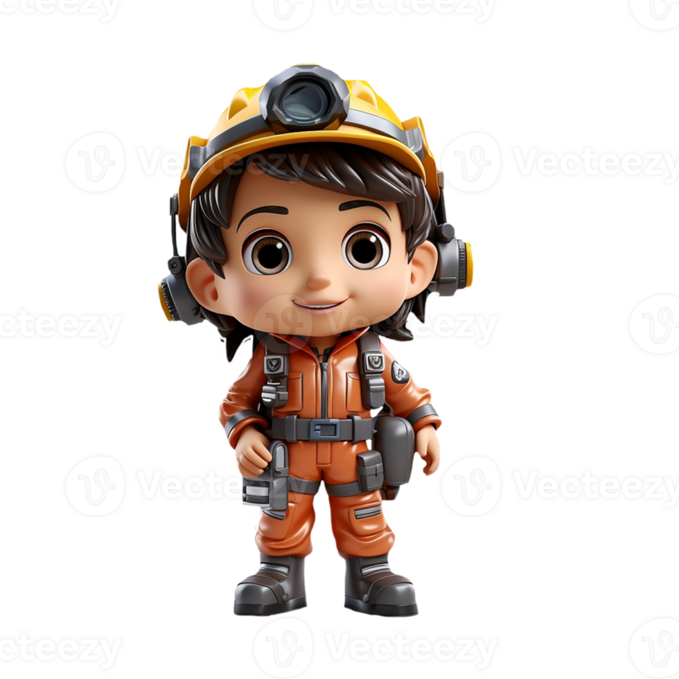 AI generated 3d firefighter isolated on isolated transparent background png. Generated with Ai png