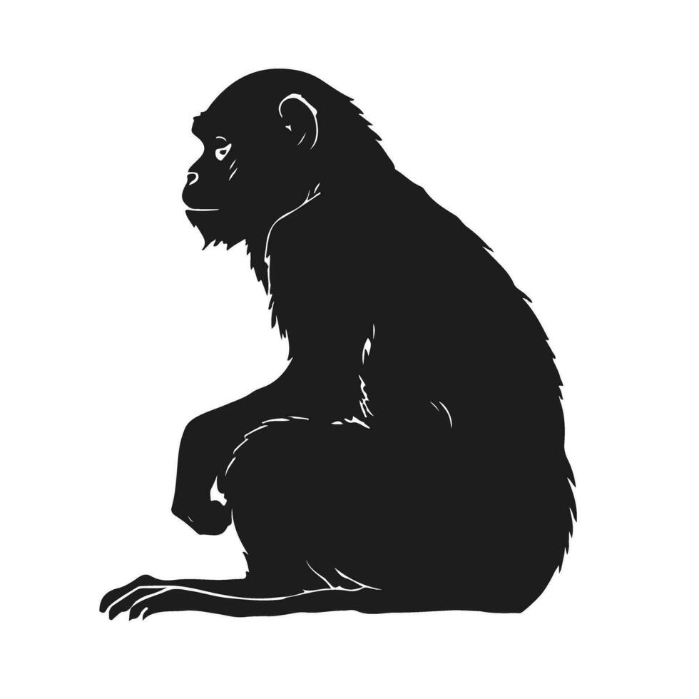 Single silhouette of realistic monkey sitting side view. Modern logo design vector