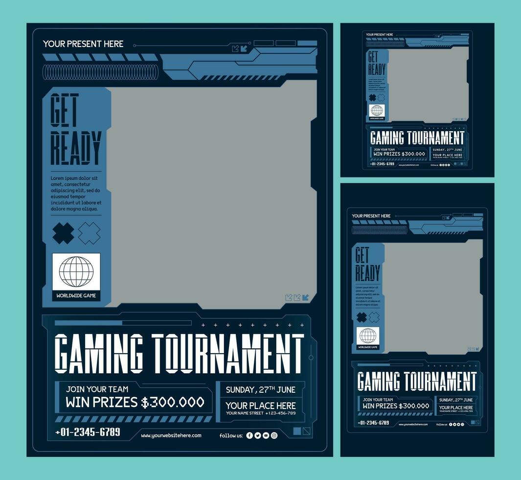 Modern Game Tournament Flyer Template Set vector