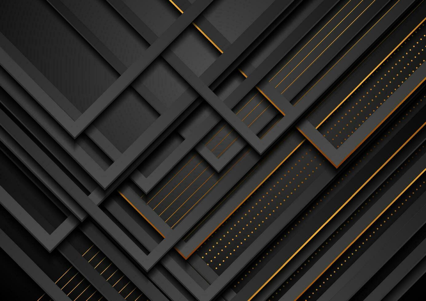 Black stripes and golden lines abstract tech background vector