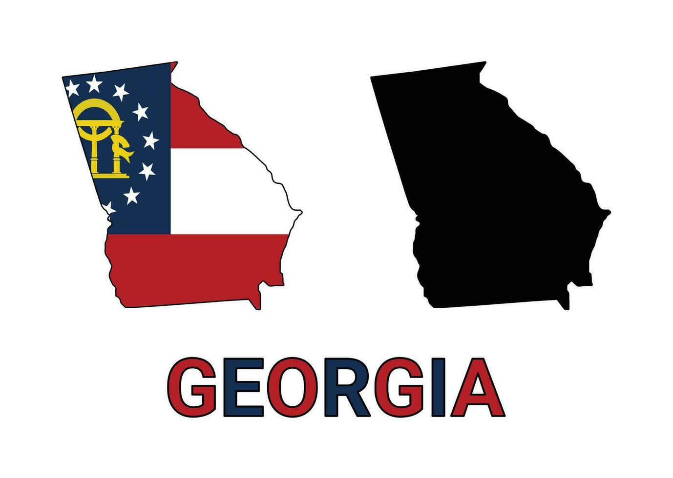 Georgia map silhouette, vector with flag