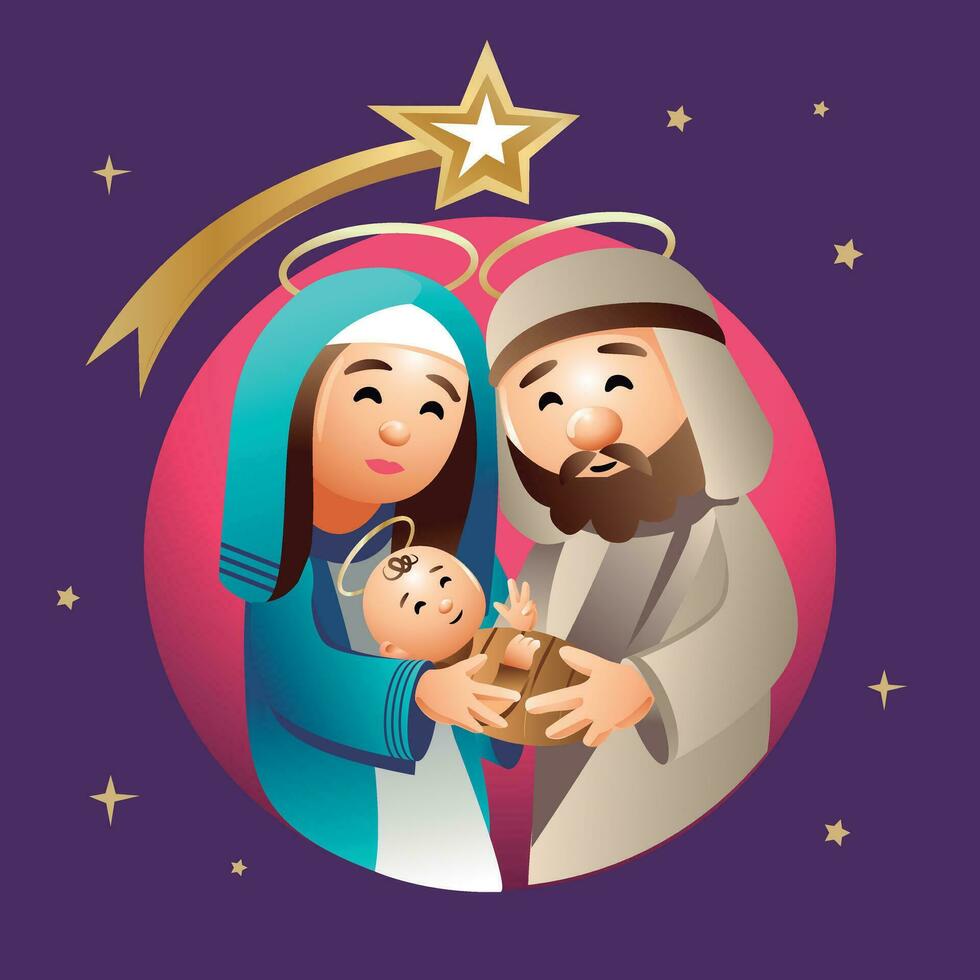 santo familia, natividad escena con José, María y bebé Jesús. vector ilustración.