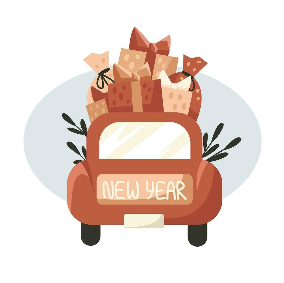 Christmas car with gift boxes vector