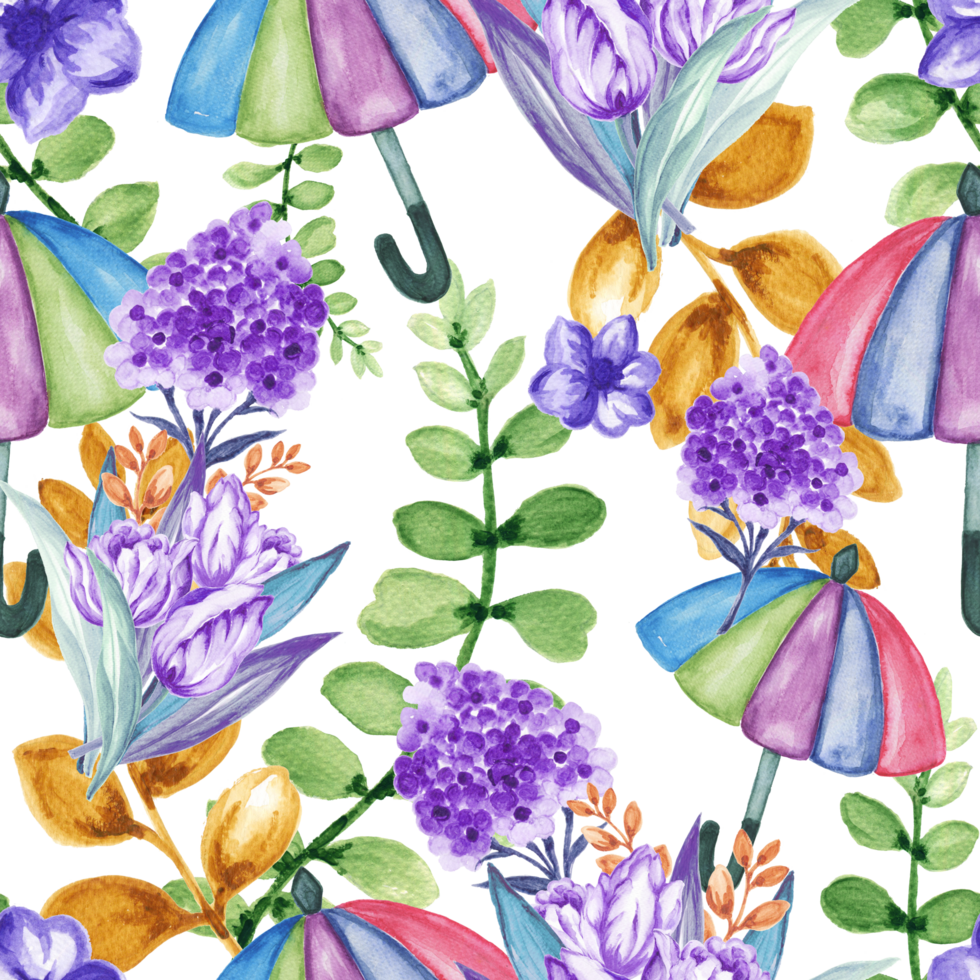 Tulip garden isolated seamless pattern watercolor  spring and summer png