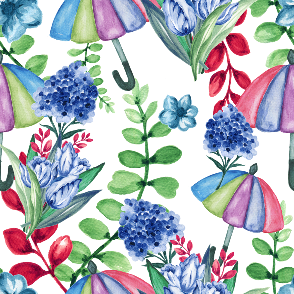 Tulip garden isolated seamless pattern watercolor  spring and summer png