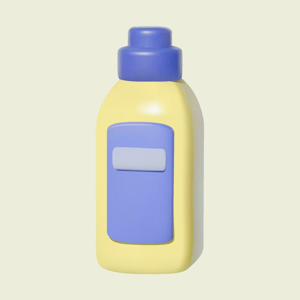 3D yellow plastic bottle with detergent isolated on a white background. vector