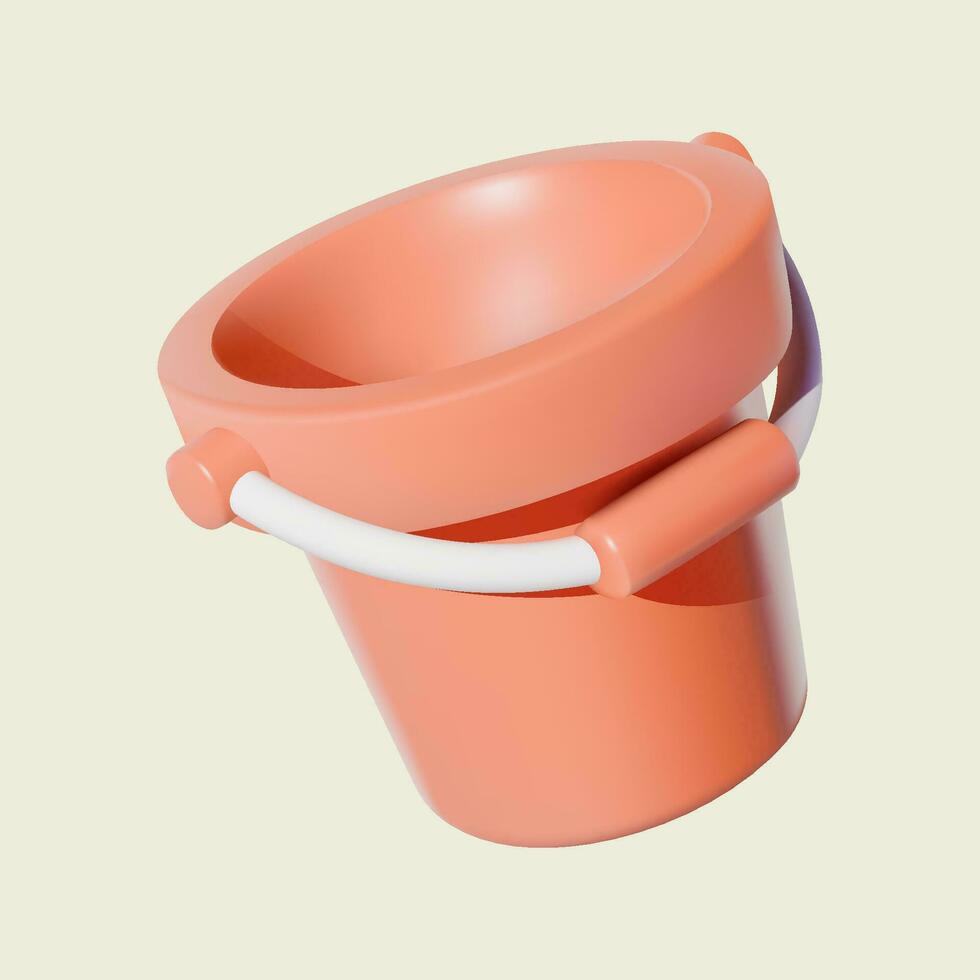 3d icon empty red plastic bucket isolated on a white background. vector