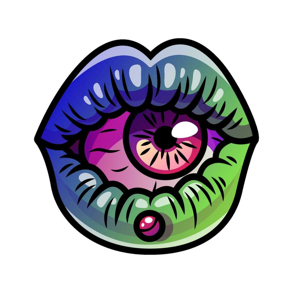 Cartoon lips close up with eye inside. vector