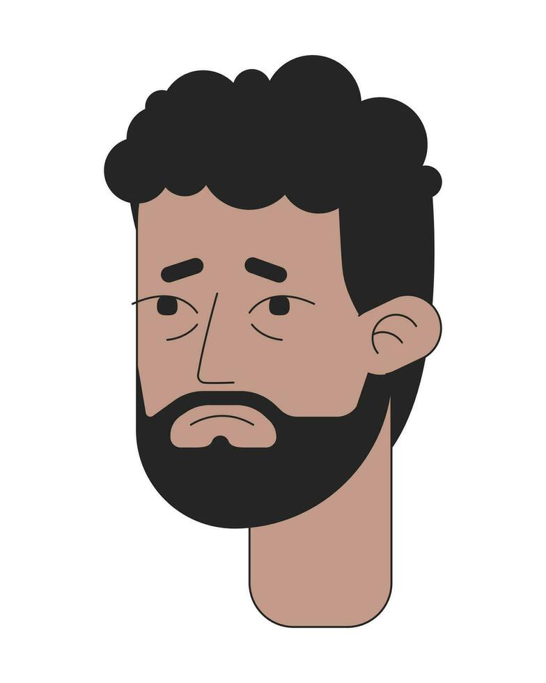Unhappy african american man suffer 2D linear vector avatar illustration