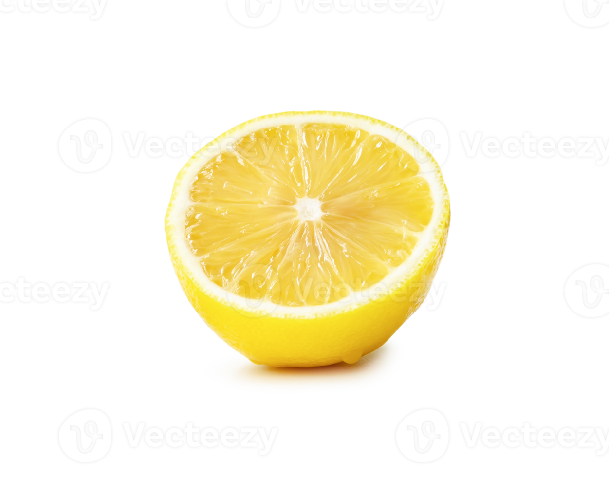 Fresh yellow lemon half isolated with clipping path and shadow in png file format