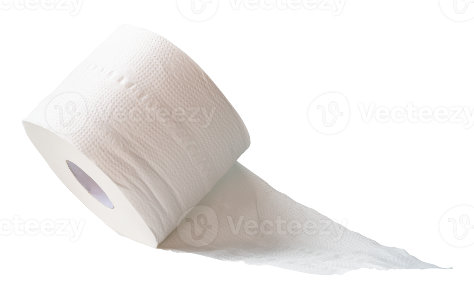 Single roll of white tissue paper or napkin prepared for use in toilet or restroom isolated with clipping path in png file format