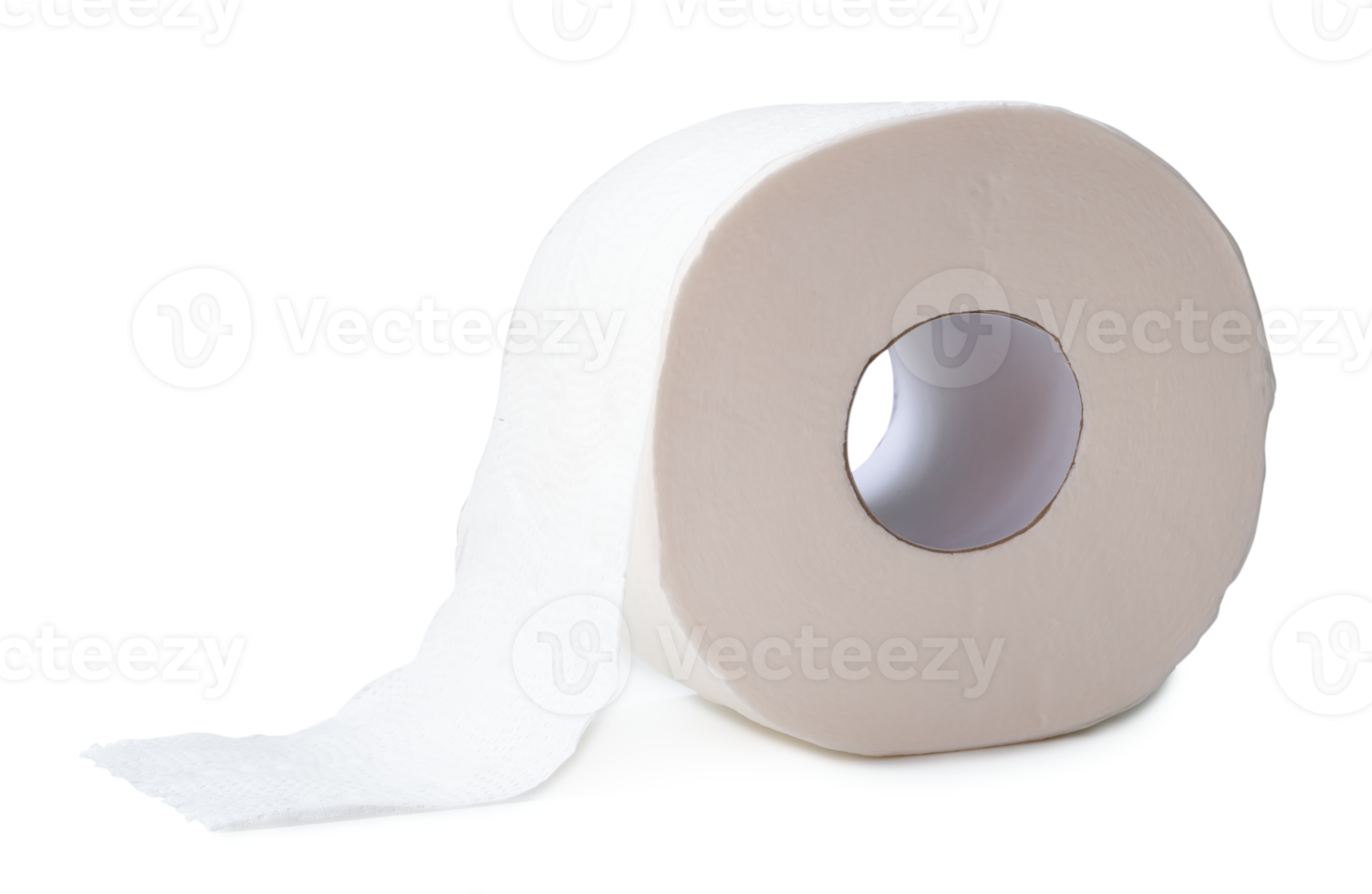 Single roll of white tissue paper or napkin prepared for use in toilet or restroom isolated with clipping path and shadow in png file format