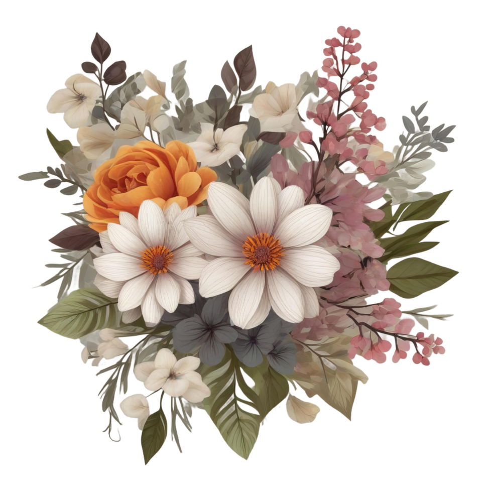 AI generated Free Elegant Flower Bouquet Watercolor Clipart Designs Transparent PNG Background, Generative Ai