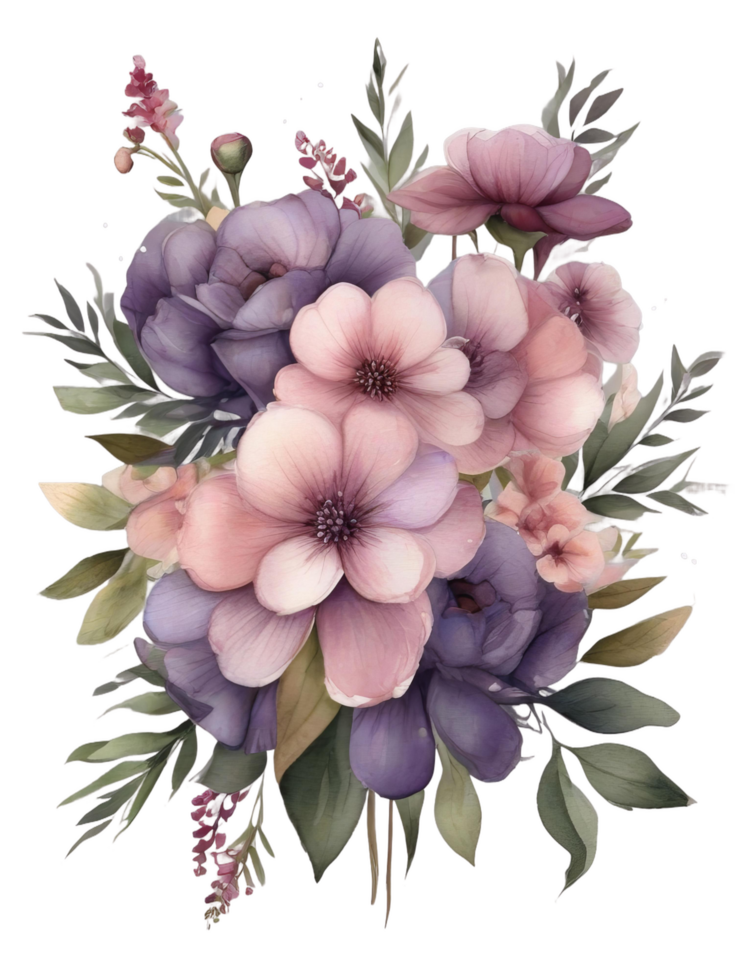 AI generated Free Elegant Flower Bouquet Watercolor Clipart Designs Transparent PNG Background, Generative Ai