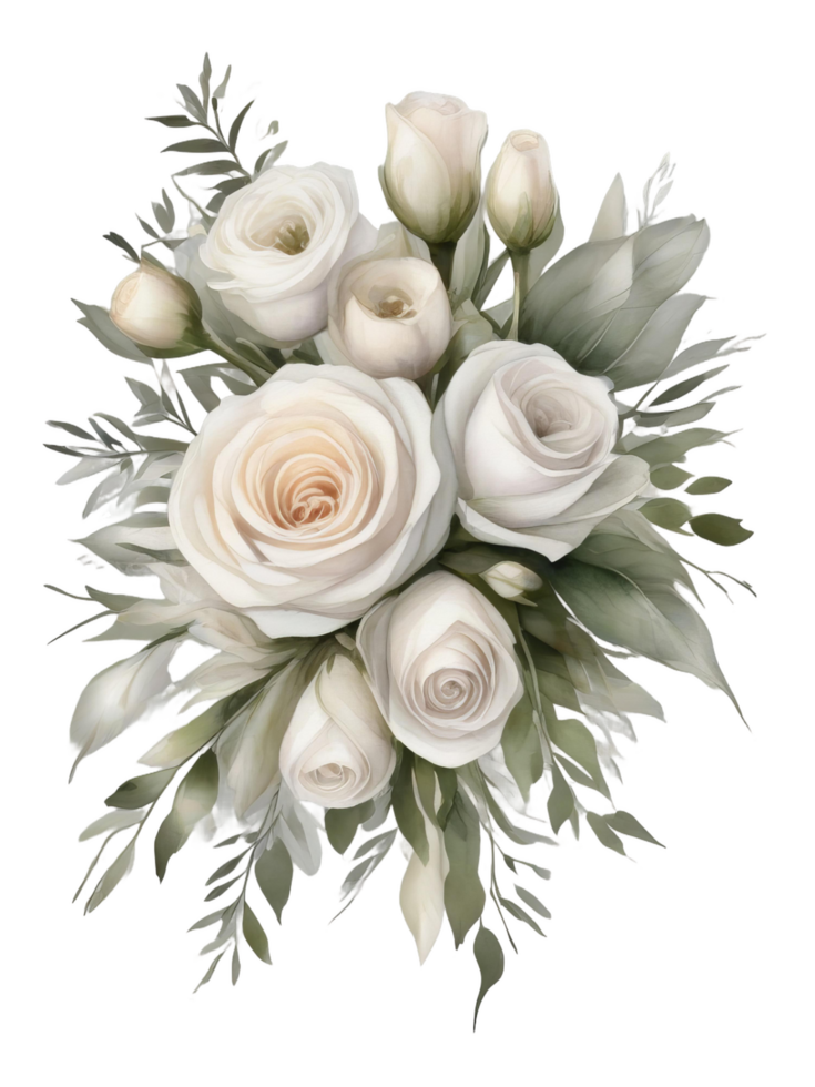 AI generated Free Elegant Flower Bouquet Watercolor Clipart Designs Transparent PNG Background, Generative Ai