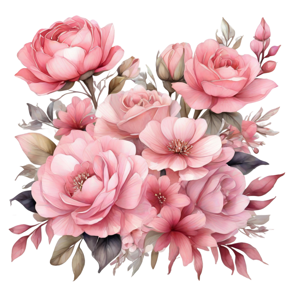 AI generated Free Elegant Flower Bouquet Watercolor Clipart Designs Transparent PNG Background, Generative Ai