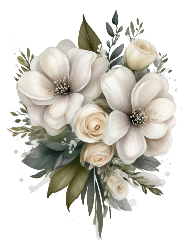 AI generated Free Elegant Flower Bouquet Watercolor Clipart Designs Transparent PNG Background, Generative Ai