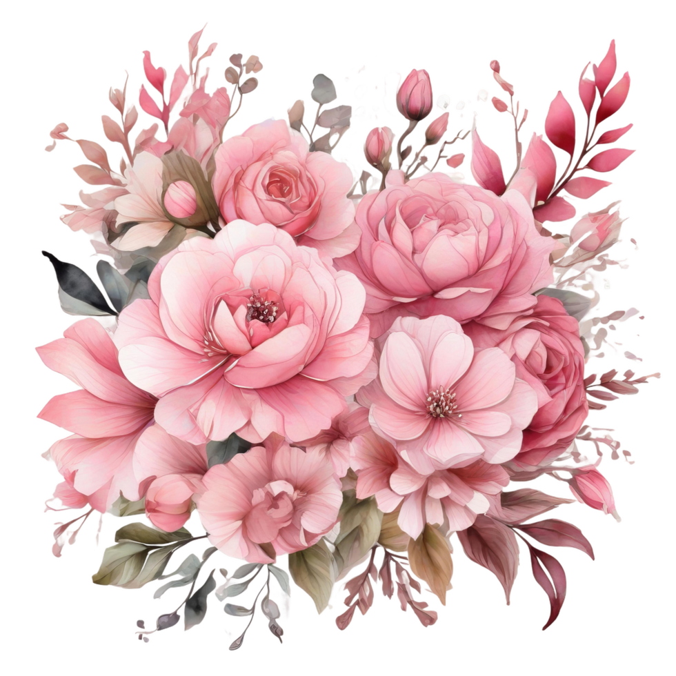 AI generated Free Elegant Flower Bouquet Watercolor Clipart Designs Transparent PNG Background, Generative Ai