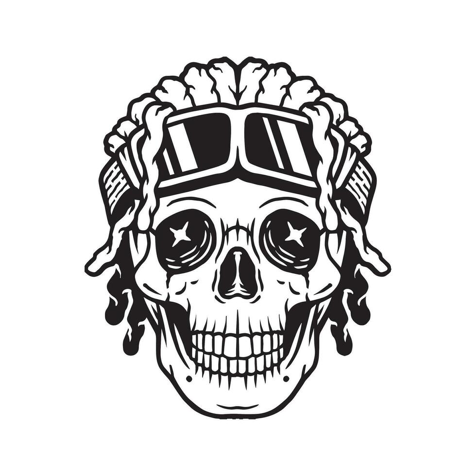 skull dread lock hand drawn illustration vector