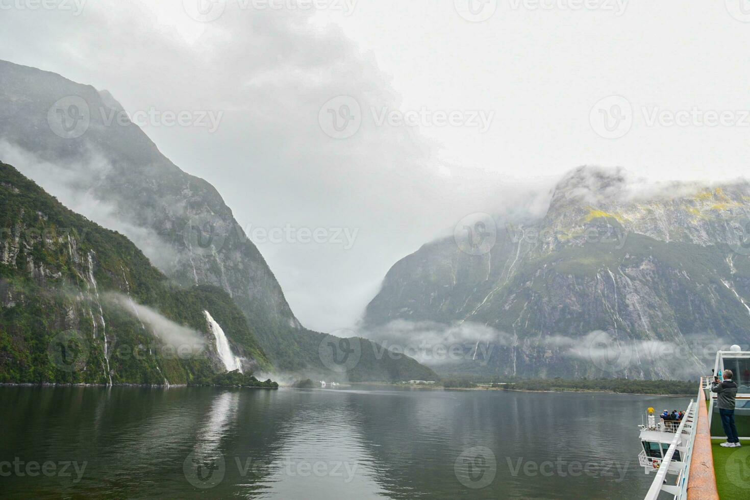 Stirling Falls in Milford Sound, part of Fiordland National Park, New Zealand photo