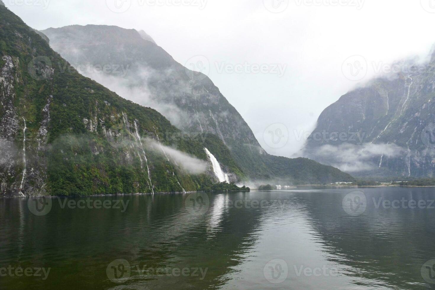 Stirling Falls in Milford Sound, part of Fiordland National Park, New Zealand photo