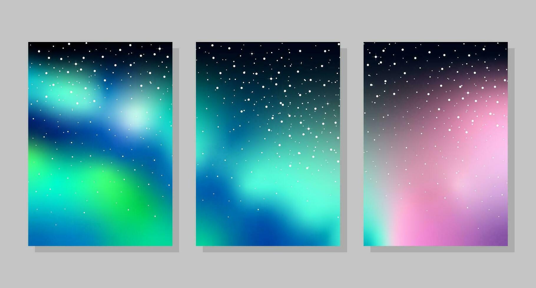 Set of sky background, frames. Northern lights and stars. Vector illustration. Social media banner template for stories, posts, blogs, cards, invitations.