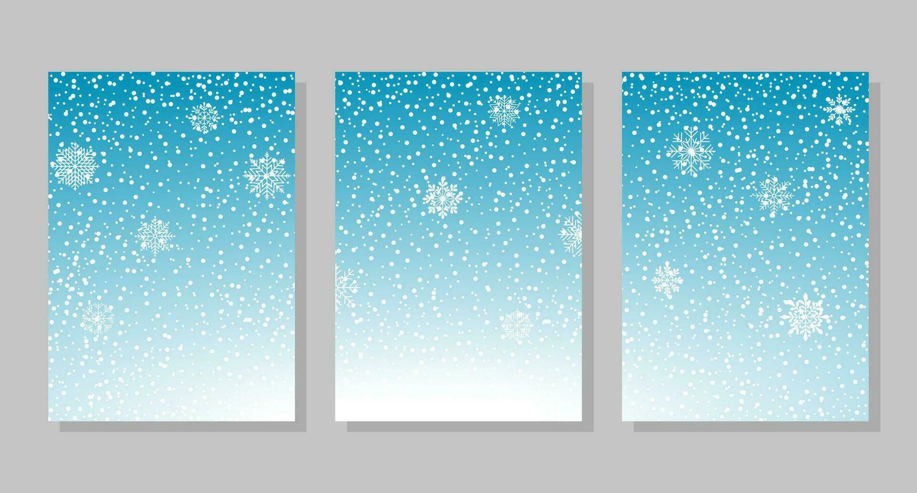 Set of winter sky background with snow and snowflakes, frames. Vector illustration. Social media banner template for stories, posts, blogs, cards, invitations.