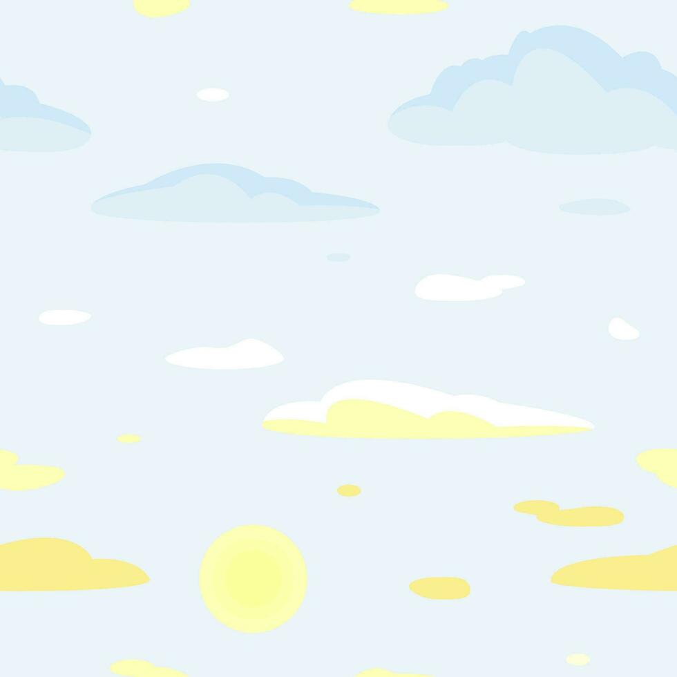 Sky seamless pattern. Dawn and clouds. Vector illustration for prints, wallpapers.