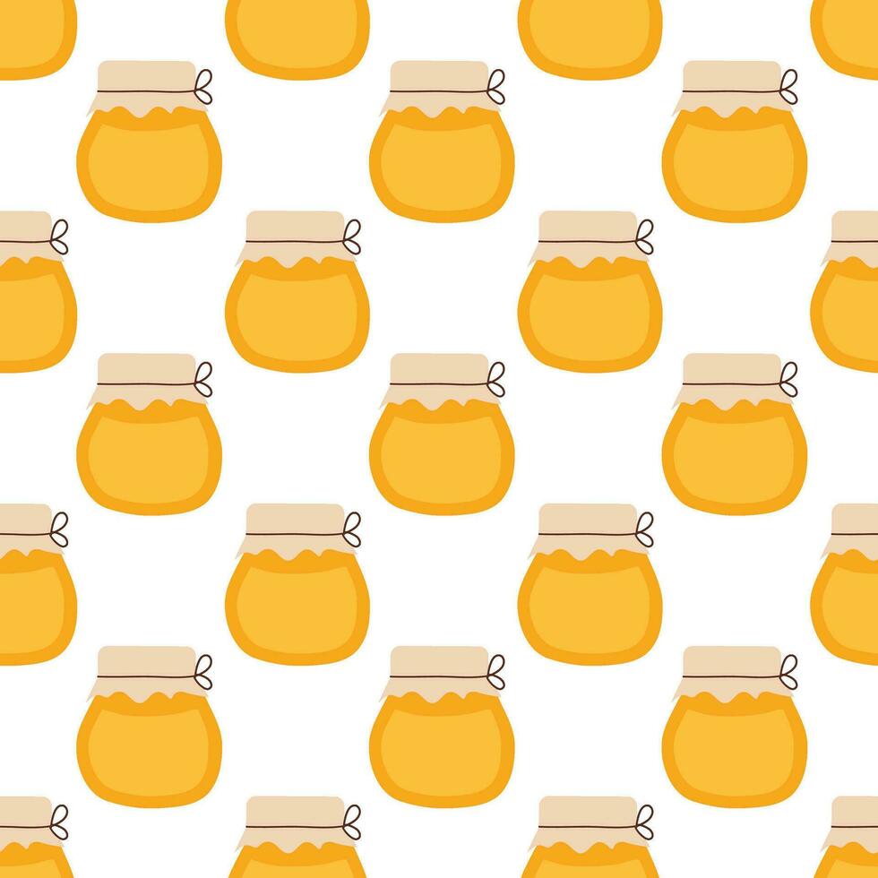 Seamless pattern with honey jar. Vector illustration for honey design, beekeeper branding, background, wrapping paper, fabric textile.