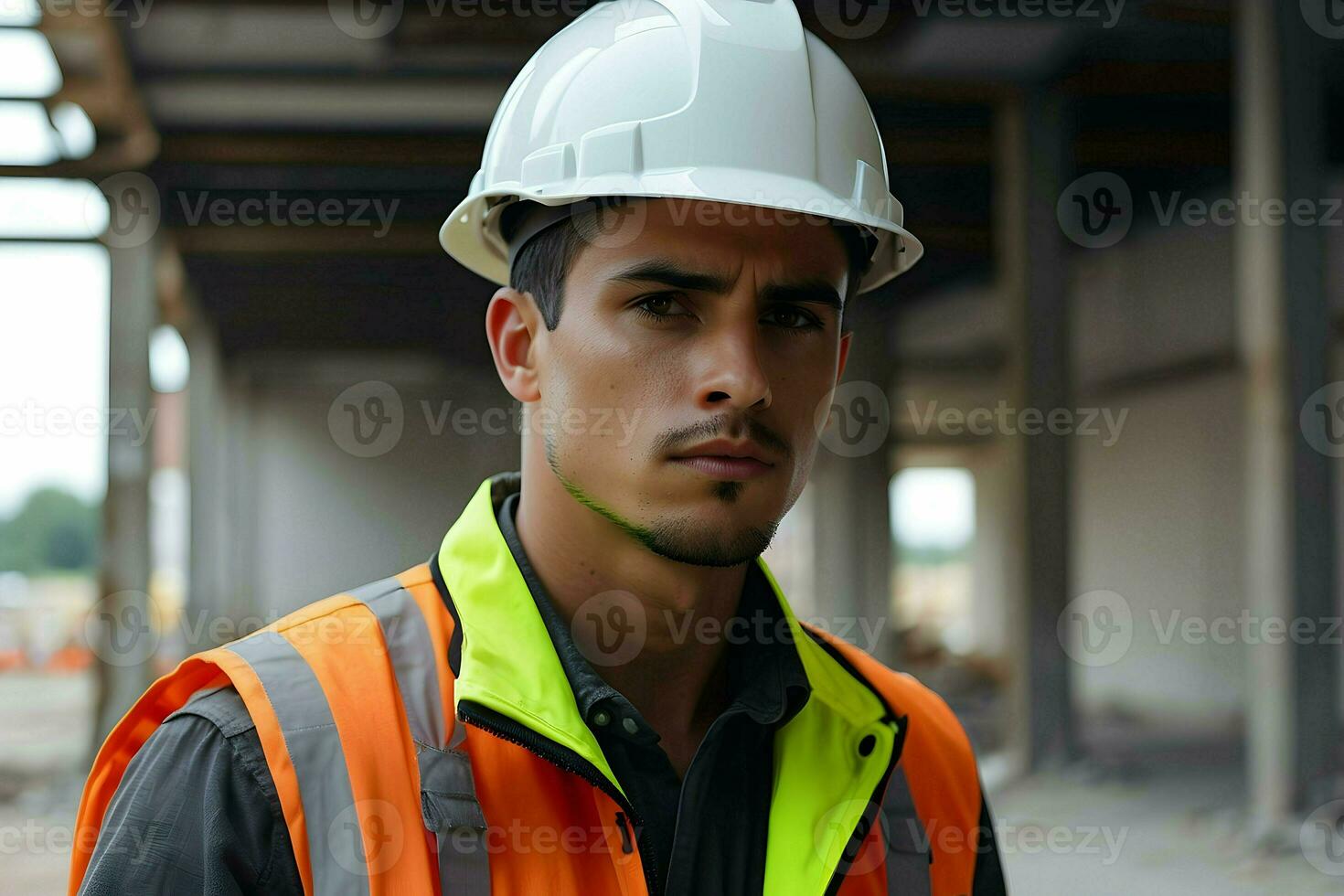 ai generado construcción trabajador en el sitio foto