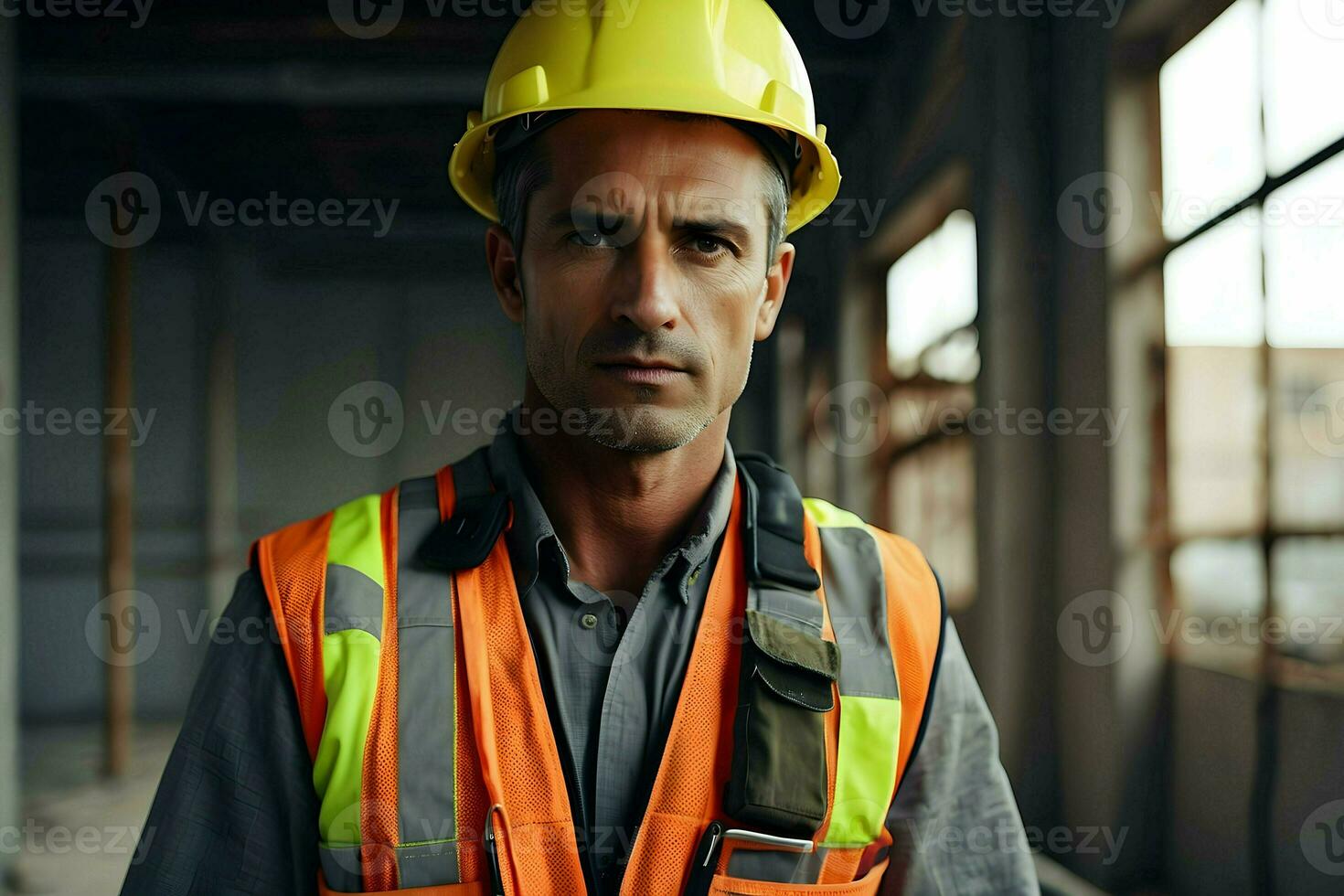 AI generated Construction worker on the site photo