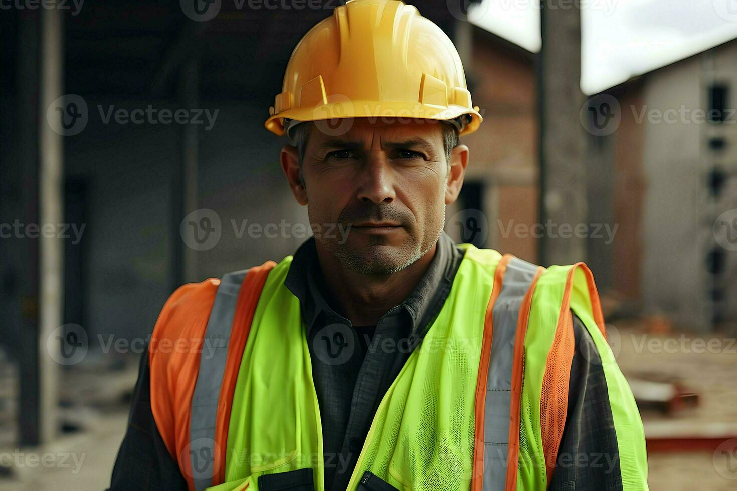 AI generated Construction worker on the site photo