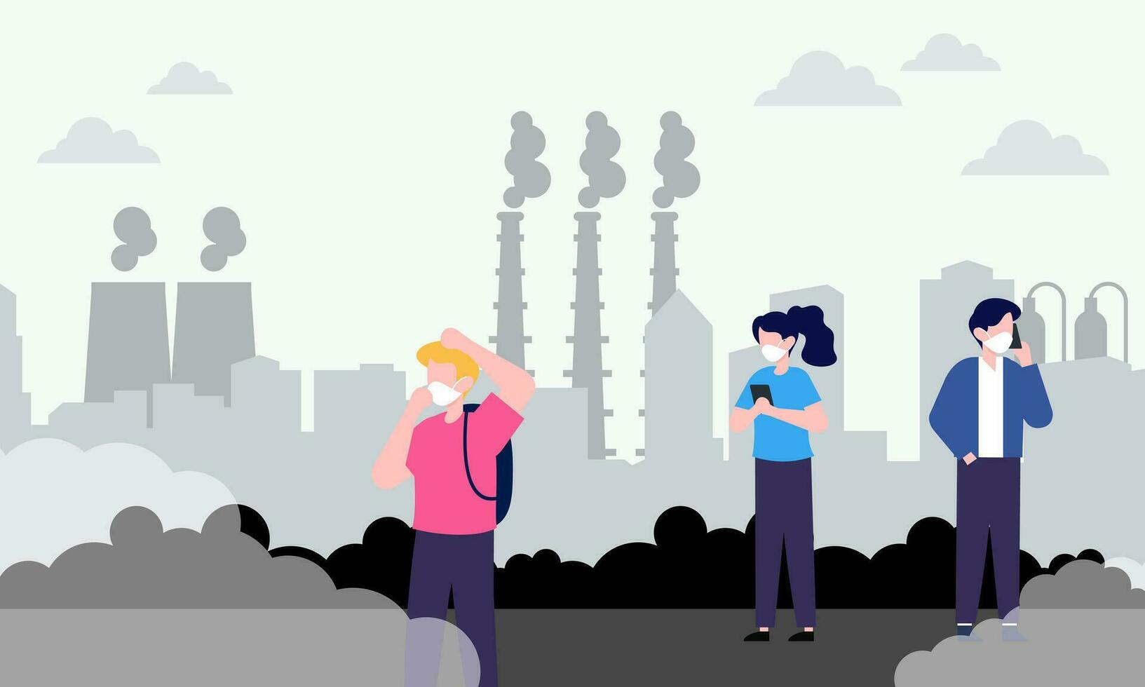 Environmental pollution. Contaminated air, industrial radioactive waste and ecological awareness vector
