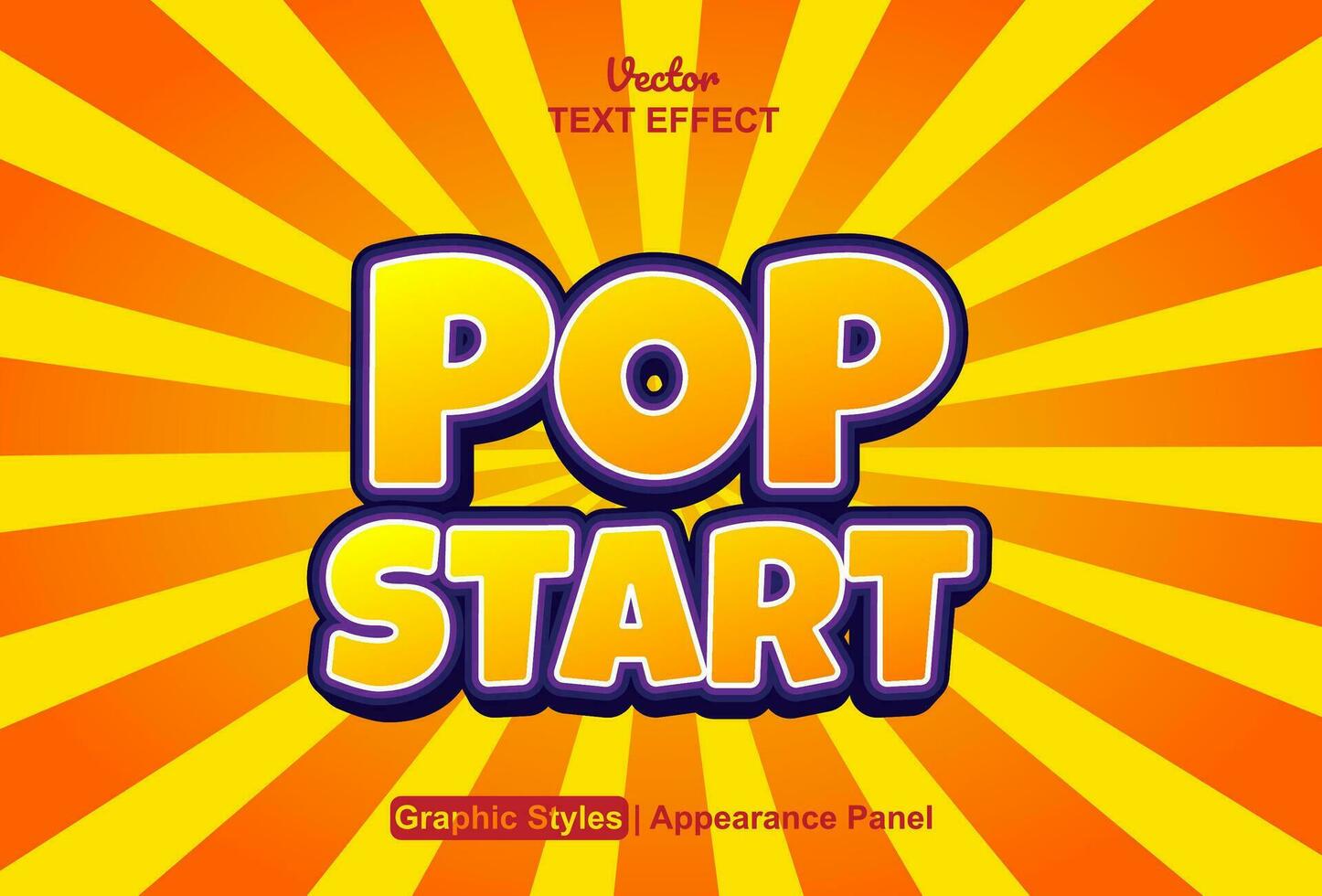 pop start text effect with editable color and orange graphic style. vector