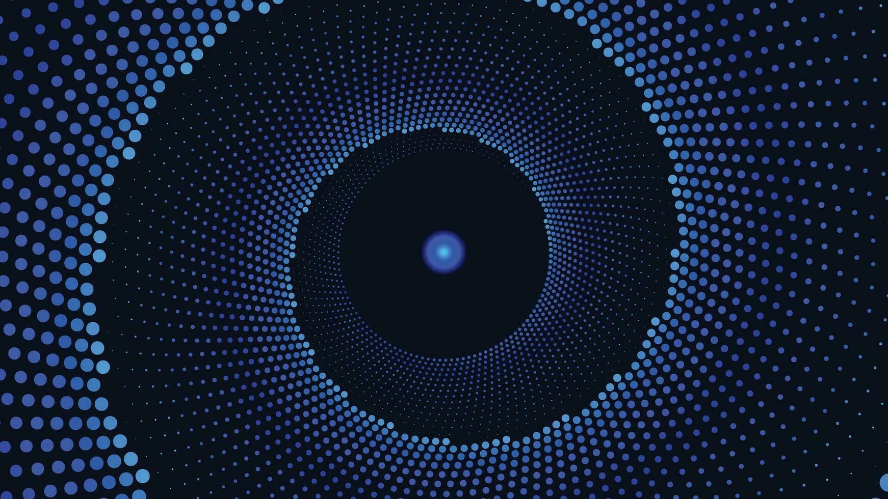 Abstract spiral round vortex style dotted sound background in dark blue color. vector