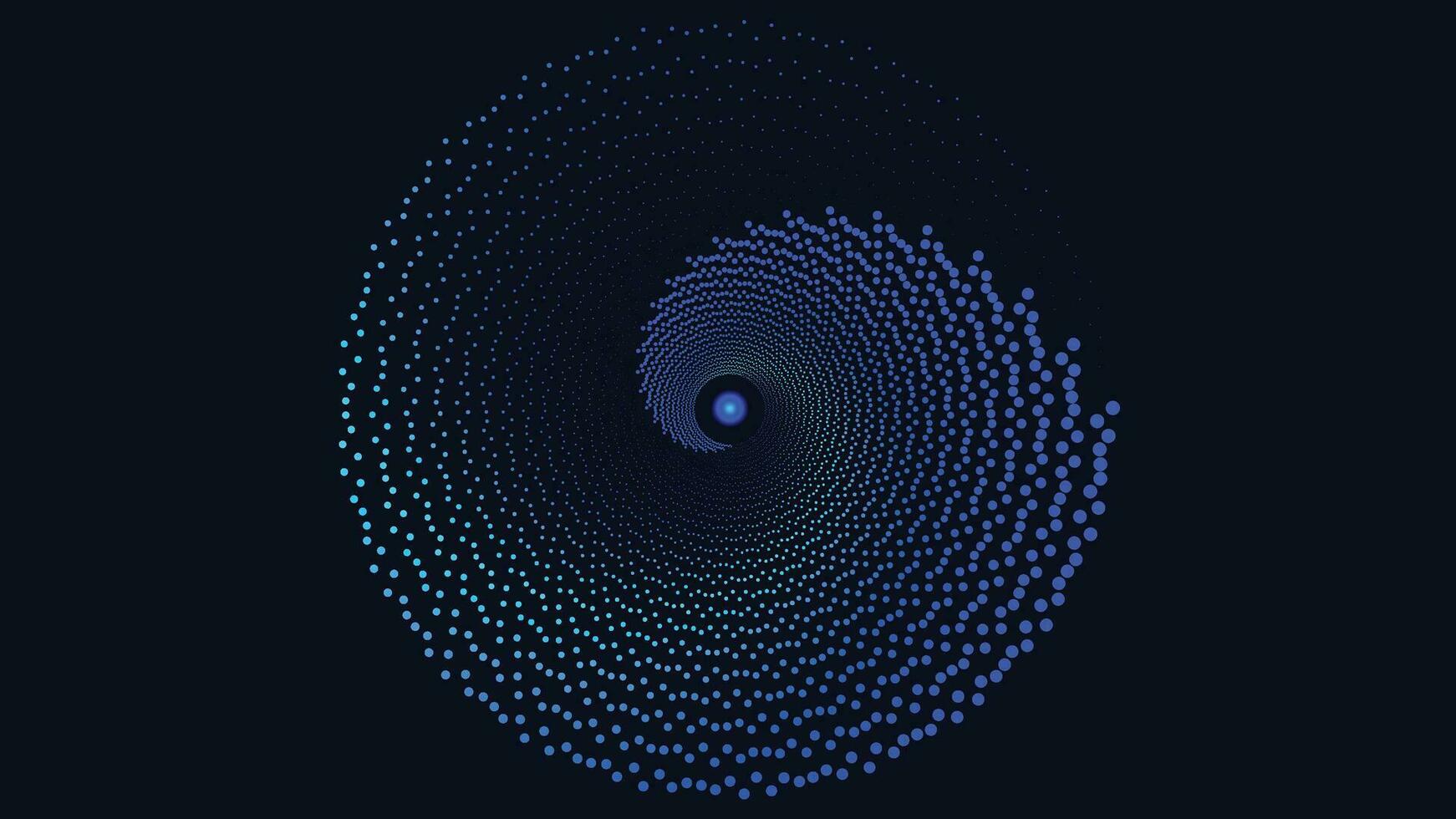 Abstract spiral round vortex style dotted sound background in dark blue color. vector