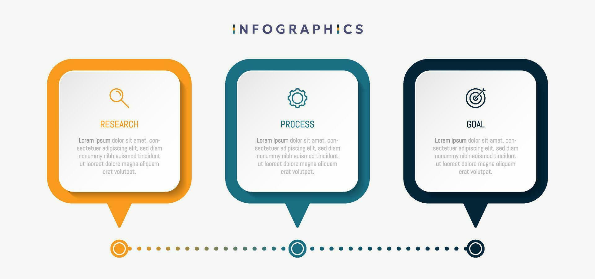 moderno negocio infografía plantilla, cuadrado forma con 3 opciones o pasos iconos vector