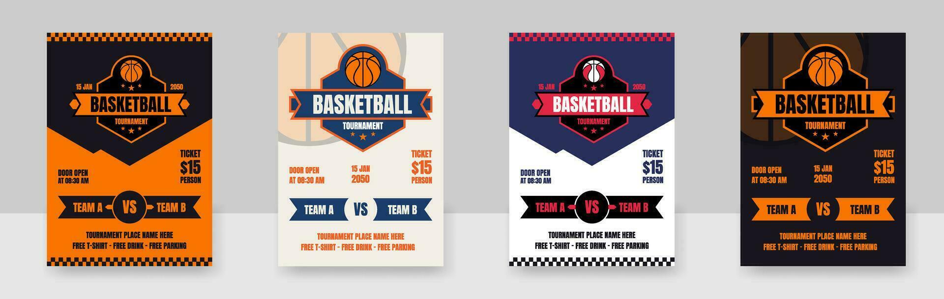 Basketball camp posters, Basketball tournament, modern sports posters design. Vector illustration.