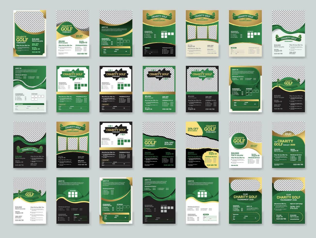 A set of Golf Tournament Flyer design Template, Golf tournament double side or page flyer template Mega Bundle vector