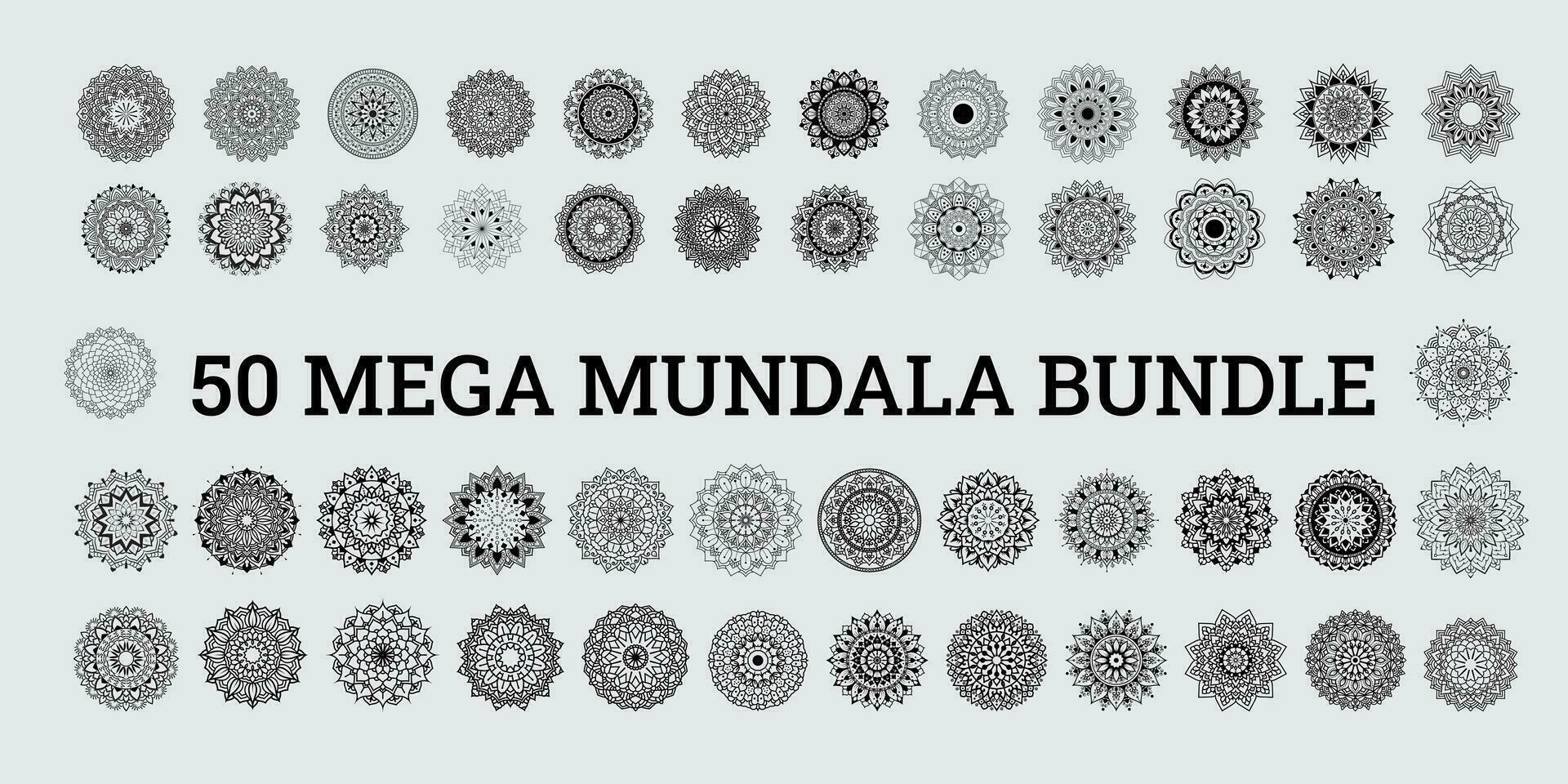 un conjunto de ornamento mandala mega haz antecedentes negro y blanco diseño concepto vector