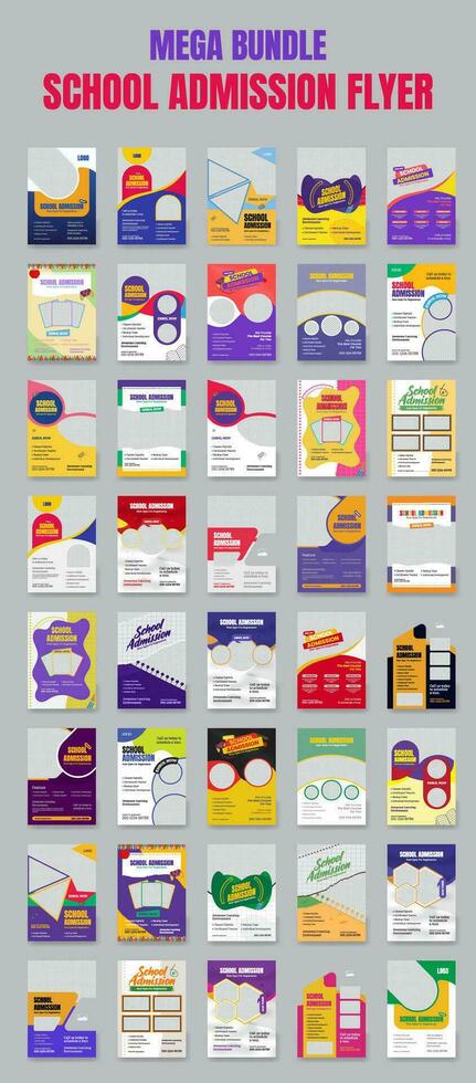 set of Mega collection school admission flyer design template,a bundle of Back to school templates a4 size. vector